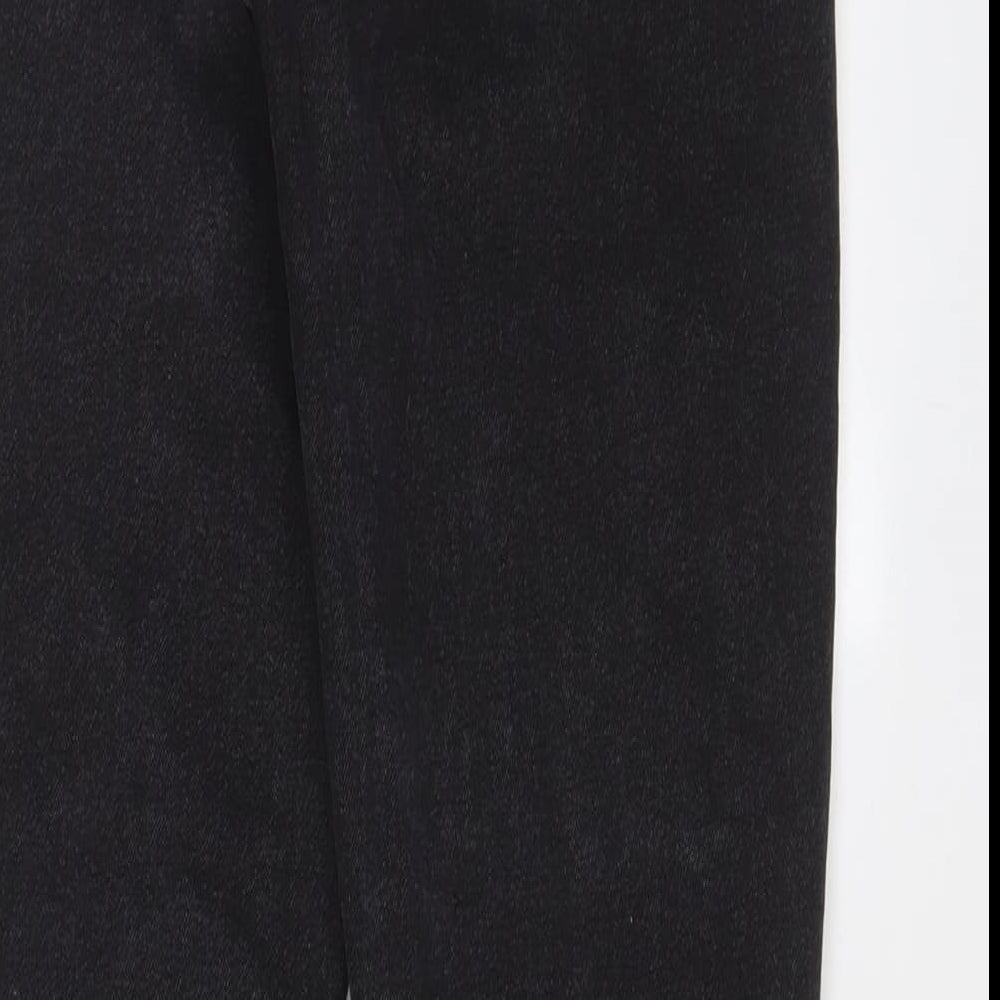 Brand and care label for ASOS women’s black cotton skinny jeans, size UK 26, in, 32-inch leg regular zip