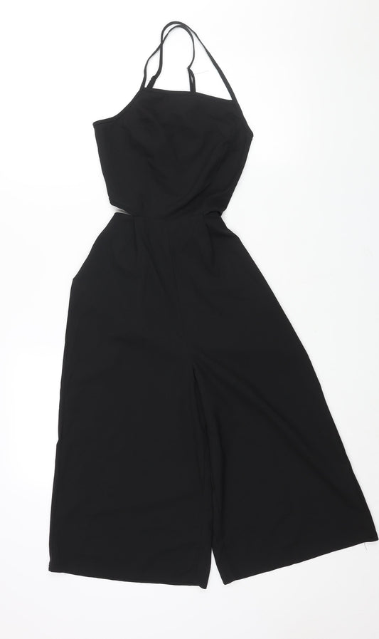 Additional front view of Missguided women’s black polyester jumpsuit one-piece, size UK 6, 16-inch leg zip - cut out