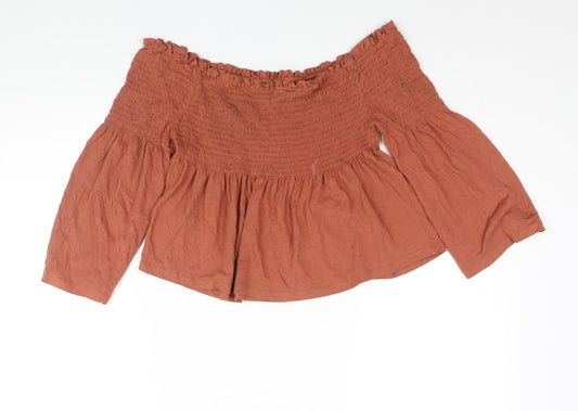 Womens UK Size 12 New Look Brown Cropped Blouse