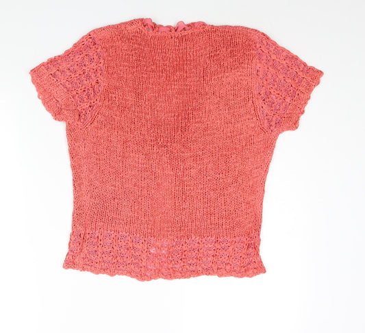 C.M.D Womens Pink V-Neck Acetate Cardigan Jumper Size L - Ribbon Tie