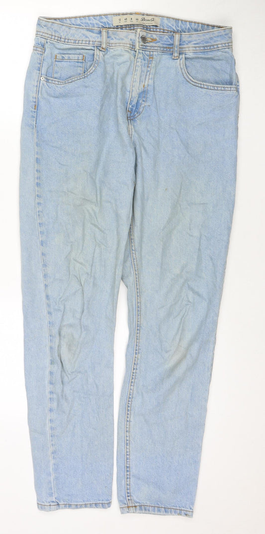 Additional front view of Denim & Co. women’s blue cotton straight jeans, size UK 12, 26-inch leg regular zip