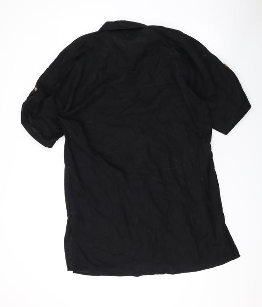 H&M Womens Black Linen Shirt Dress Size S Collared Button