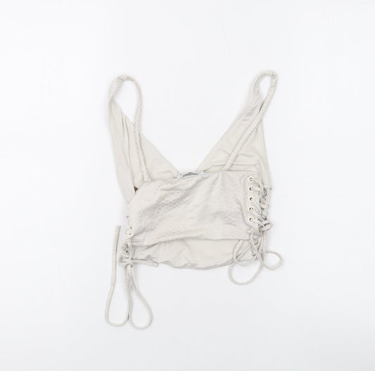 Bershka Womens Beige Animal Print Polyester Cropped Tank Size S V-Neck