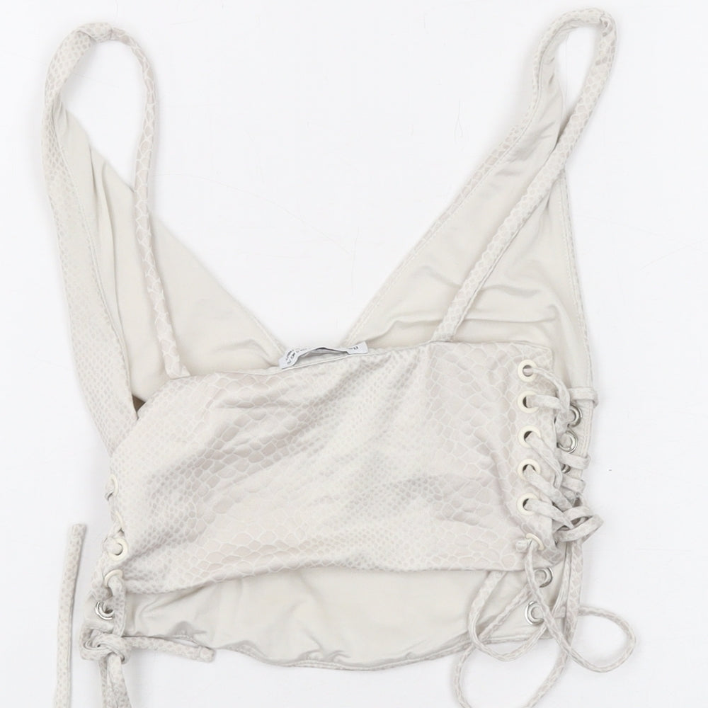 Bershka Womens Beige Animal Print Polyester Cropped Tank Size S V-Neck