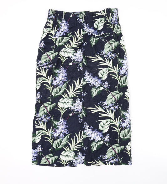 Oasis Womens Black Floral Viscose Straight & Pencil Skirt Size 8 Button