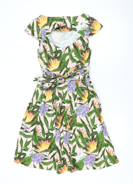 Dorothy Perkins Womens Pink Geometric Cotton A-Line Size 8 Round Neck Zip