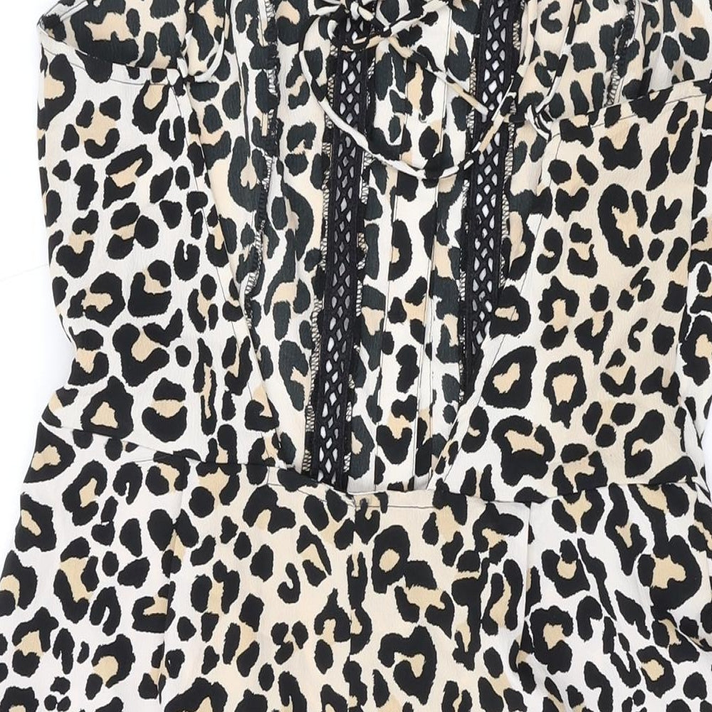 Topshop Womens Brown Animal Print Polyester Playsuit One-Piece Size 8 L3 in Button - Leopard Print