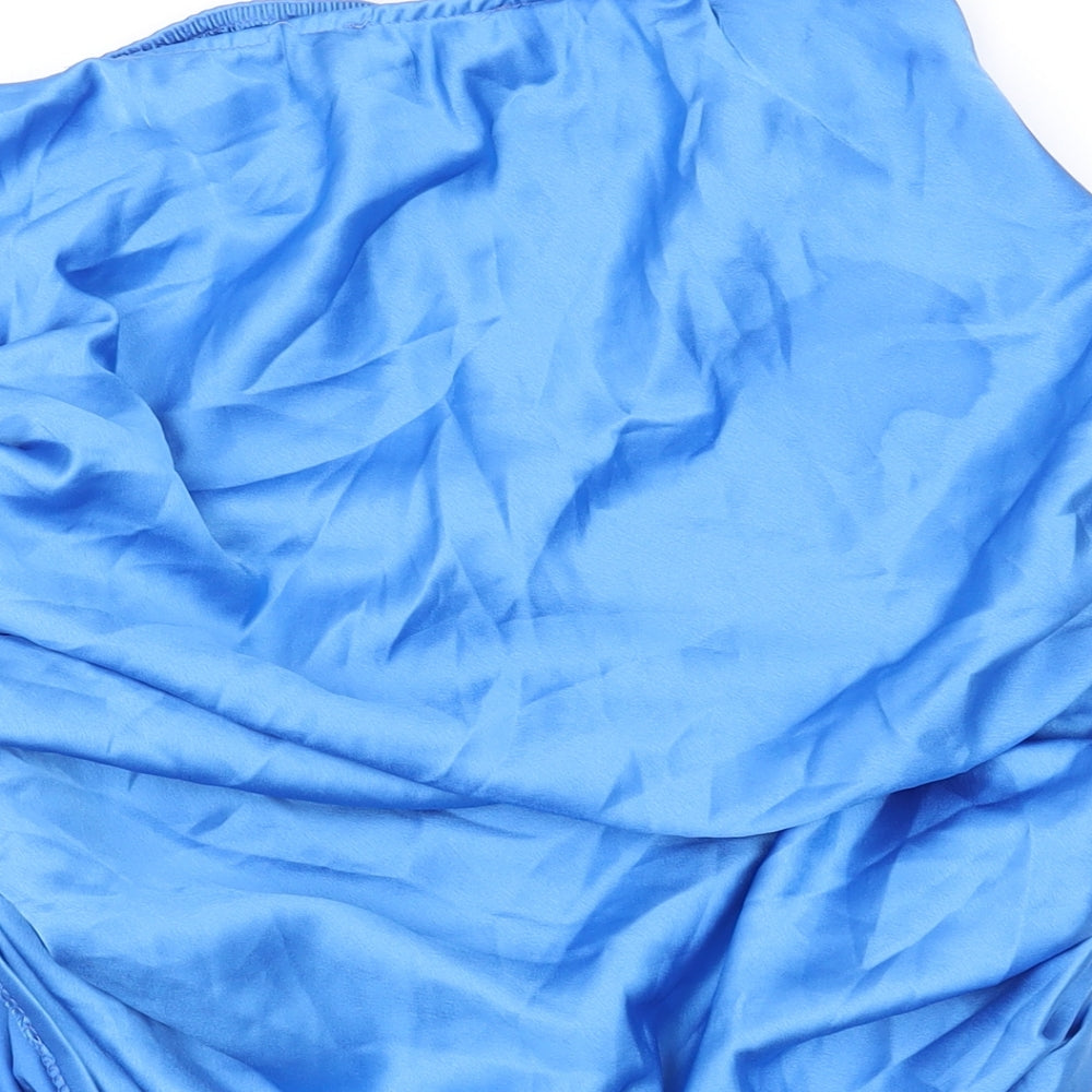 Boohoo Womens Blue Polyester Basic Blouse Size 10 Off the Shoulder