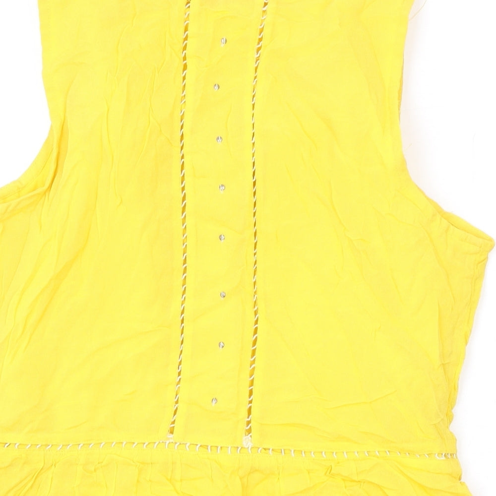 Maeve Womens Yellow Geometric Polyester Basic Tank Size 10 Round Neck