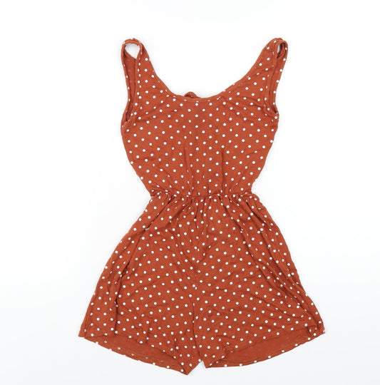 PRETTYLITTLETHING Womens Brown Polka Dot Viscose Playsuit One-Piece Size 6 Pullover