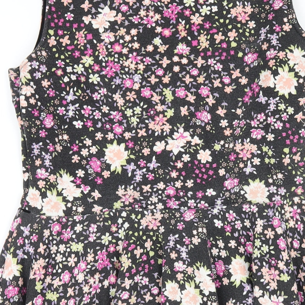 Club L Womens Black Floral Polyester A-Line Size 14 Round Neck Pullover