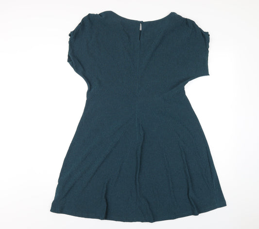 NEXT Womens Green Polyester A-Line Size 14 Round Neck Button