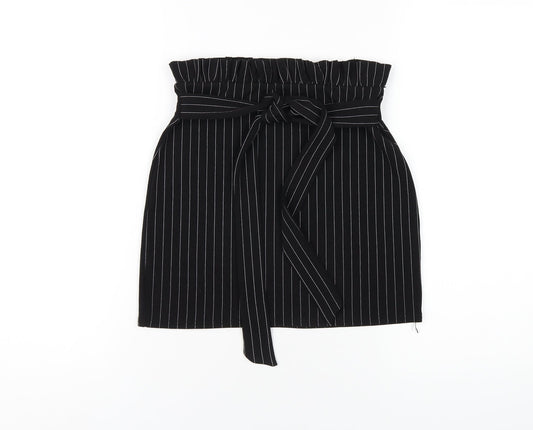 Additional front view of I SAW IT FIRST women’s black striped polyester mini skirt, size UK 8