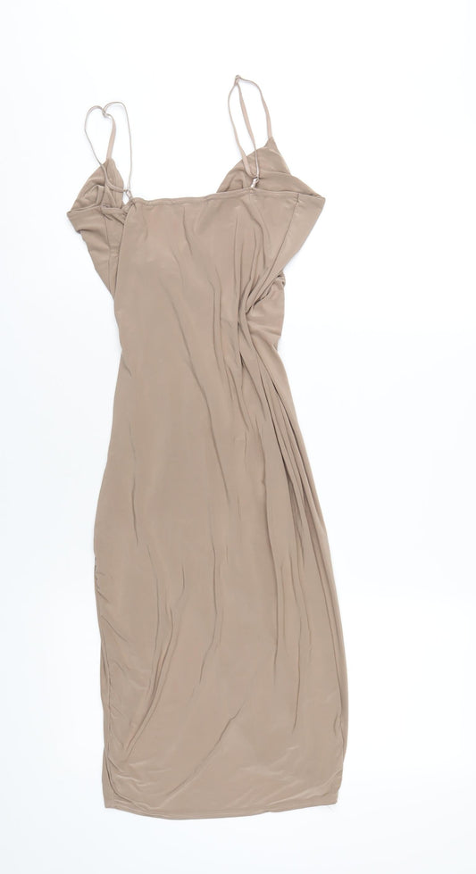 Misspap Womens Beige Polyester Bodycon Size 8 V-Neck Pullover