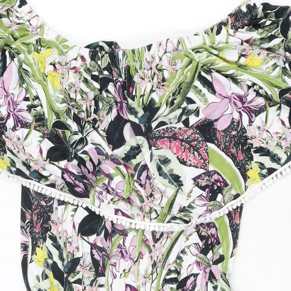 NEXT Womens Multicoloured Floral Viscose Playsuit One-Piece Size 6 L3 in Drawstring