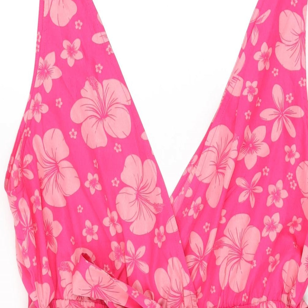 New Look Womens Pink Floral Polyester Playsuit One-Piece Size L Pullover