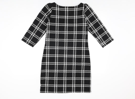 New Look Womens Black Geometric Polyester Shift Size 6 Boat Neck Pullover