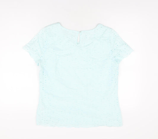 Marks and Spencer Womens Blue Floral Cotton Basic T-Shirt Size 12 Round Neck