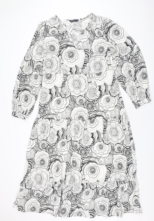 Marks and Spencer Womens White Floral Polyester Maxi Size 10 V-Neck Pullover