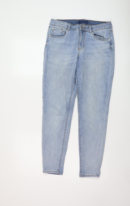 Additional front view of Denim & Co. women’s blue cotton skinny jeans, size UK 12, 28-inch leg regular button