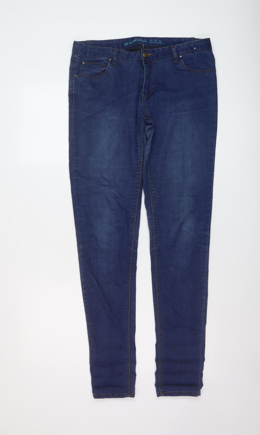 Additional front view of Denim & Co. women’s blue cotton skinny jeans, size UK 12, 32-inch leg regular button
