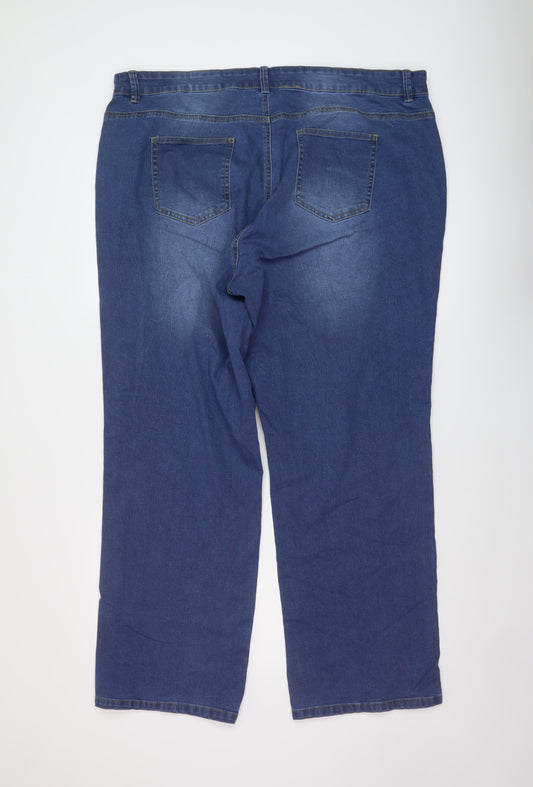Evans Womens Blue Cotton Straight Jeans Size 42 in L31 in Regular Button