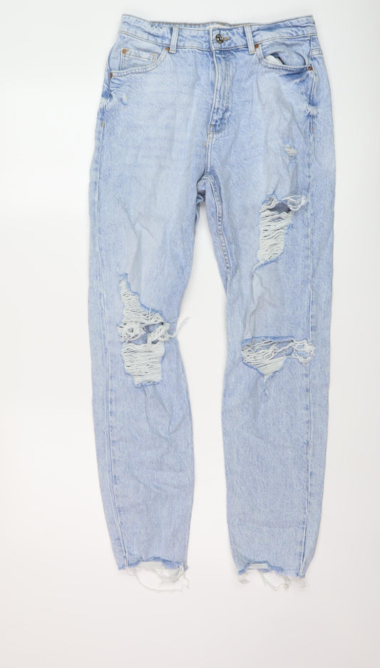 Additional front view of Denim & Co. women’s blue cotton mom jeans, size UK 10, 29-inch leg regular button