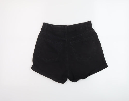 Denim & Co. Womens Black Cotton Mom Shorts Size 10 L3 in Regular Button