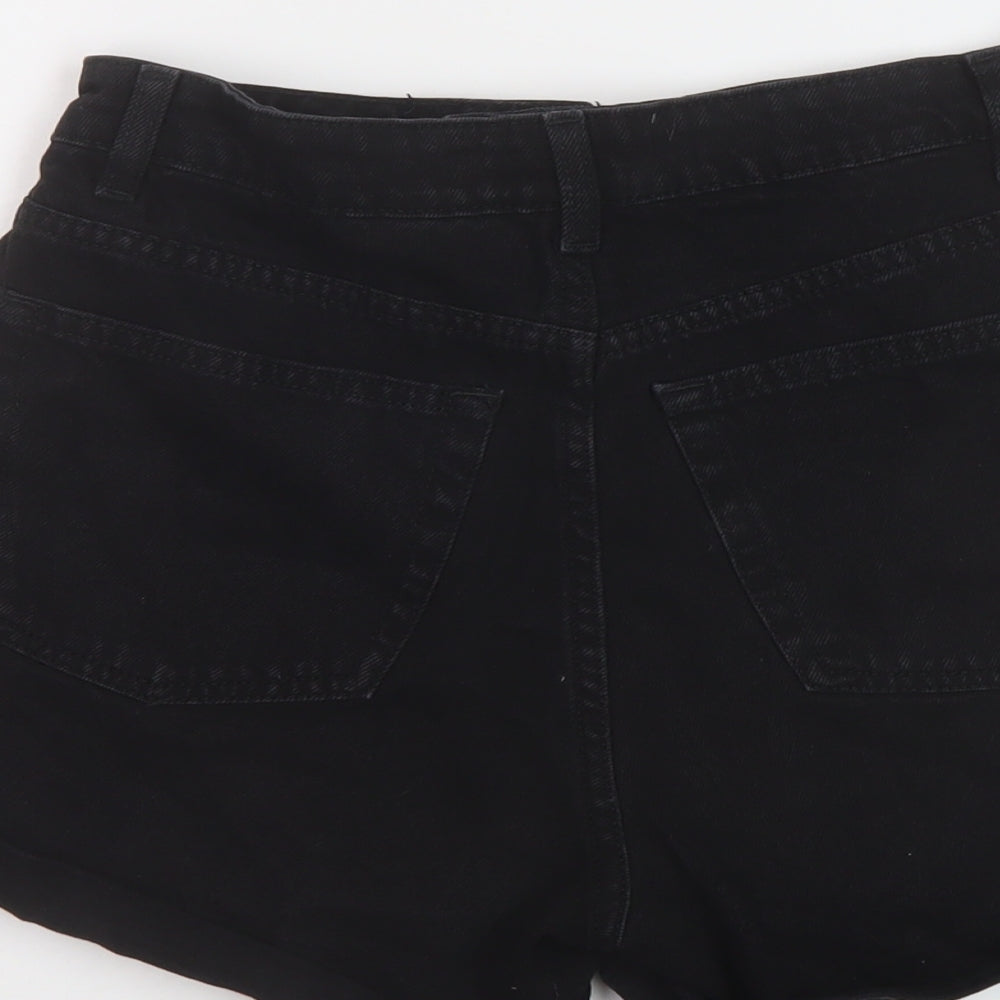 Denim & Co. Womens Black Cotton Mom Shorts Size 10 L3 in Regular Button