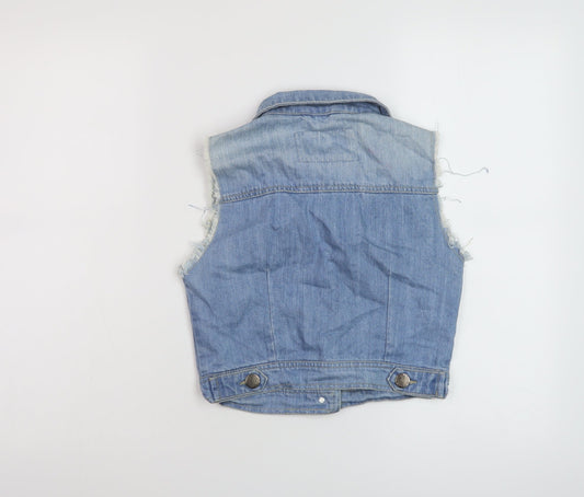 Denim & Co. Womens Blue Gilet Jacket Size 8 Button