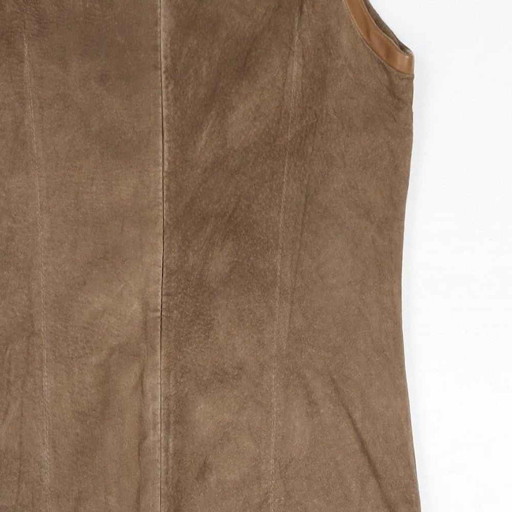 Hallhuber Womens Brown Acetate Shift Size 10 Round Neck Zip - Suede Type Fabric Pocket