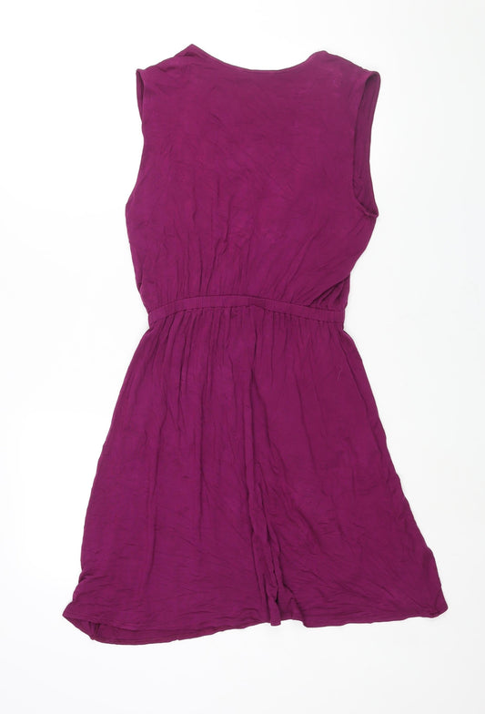 Marks and Spencer Womens Purple Viscose Wrap Dress Size 14 V-Neck Pullover