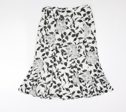 Seda Womens White Floral Cotton Trumpet Skirt Size 16 Zip