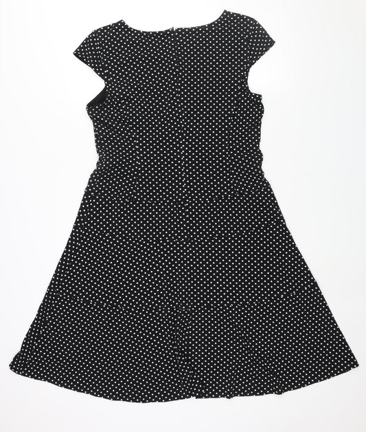Anne Klein Womens Black Polka Dot Polyester A-Line Size 14 Boat Neck Zip