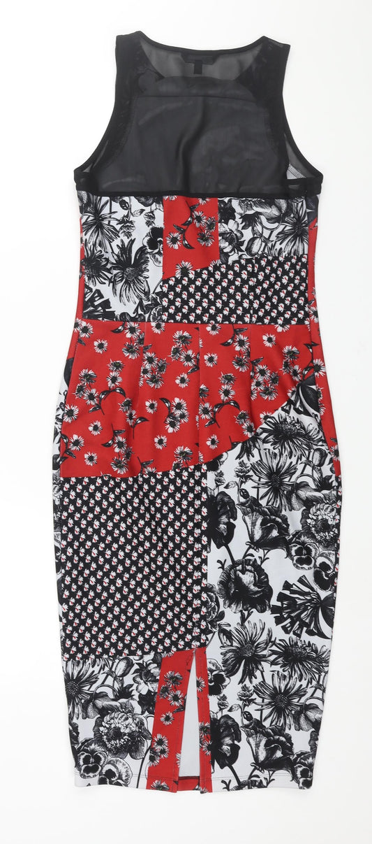 NEXT Womens Multicoloured Geometric Polyester Bodycon Size 8 Round Neck Zip