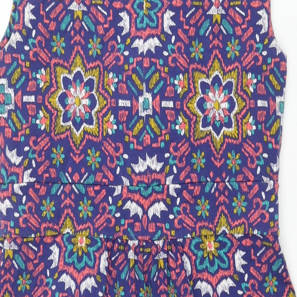 Lands' End Womens Multicoloured Geometric Cotton Fit & Flare Size M V-Neck Pullover