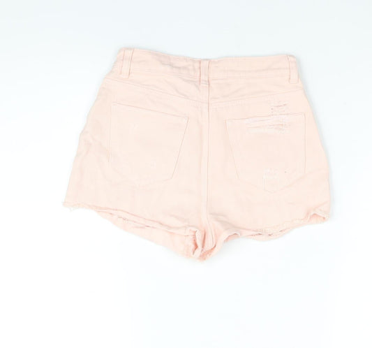 Denim & Co. Womens Pink Cotton Cut-Off Shorts Size 6 Regular Zip - Distressed Denim