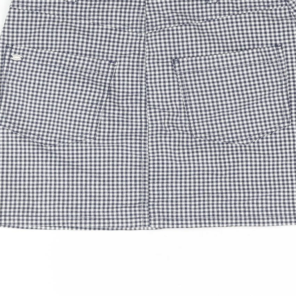 Pull&Bear Womens Blue Check Cotton A-Line Skirt Size S Zip - Embroidered Alien Detail