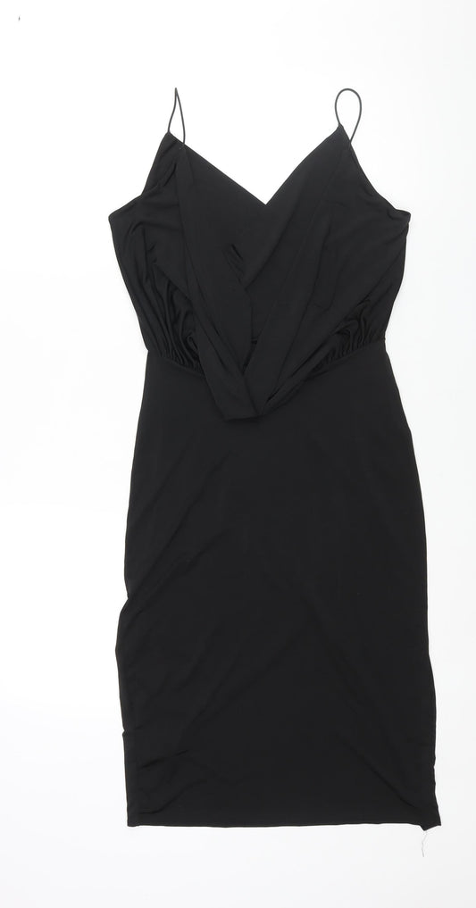Club L Womens Black Polyester Wrap Dress Size 10 V-Neck Pullover - Cowl Back