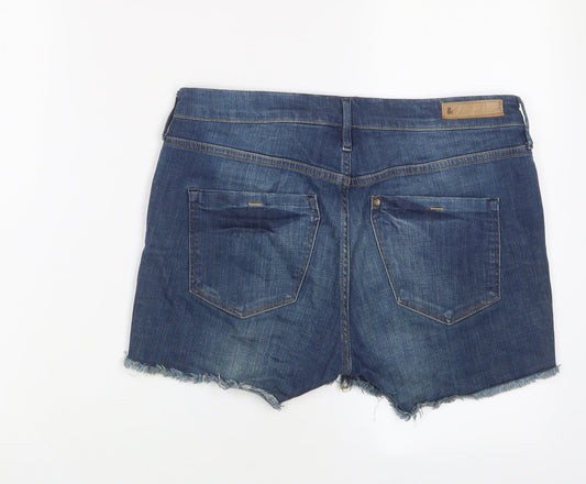 H&M Womens Blue Cotton Basic Shorts Size 30 in L3 in Regular Zip