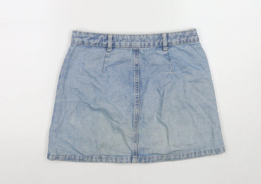Miss Selfridge Womens Blue Cotton A-Line Skirt Size 10 Button