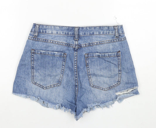 Missguided Womens Blue Cotton Cut-Off Shorts Size 8 L3 in Regular Zip - Distressed