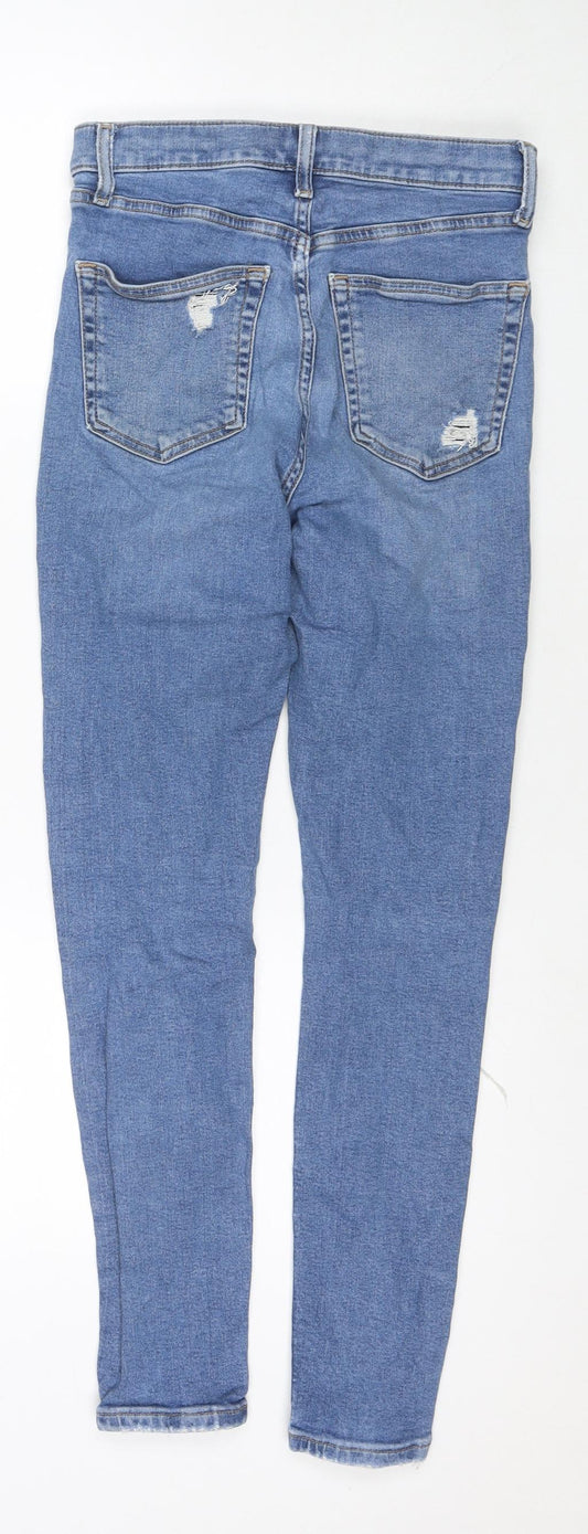Topshop Womens Blue Cotton Skinny Jeans Size 28 L32 in Regular Zip