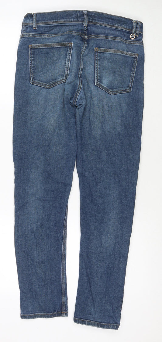 Zara Mens Blue Cotton Straight Jeans Size L L28 in Regular Zip