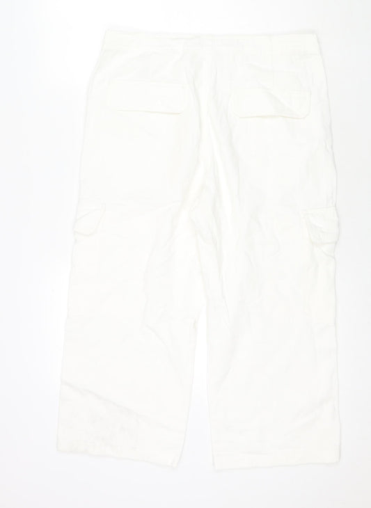 Zara Womens White Cotton Cropped Jeans Size 12 L21 in Regular Zip - Cargo Style