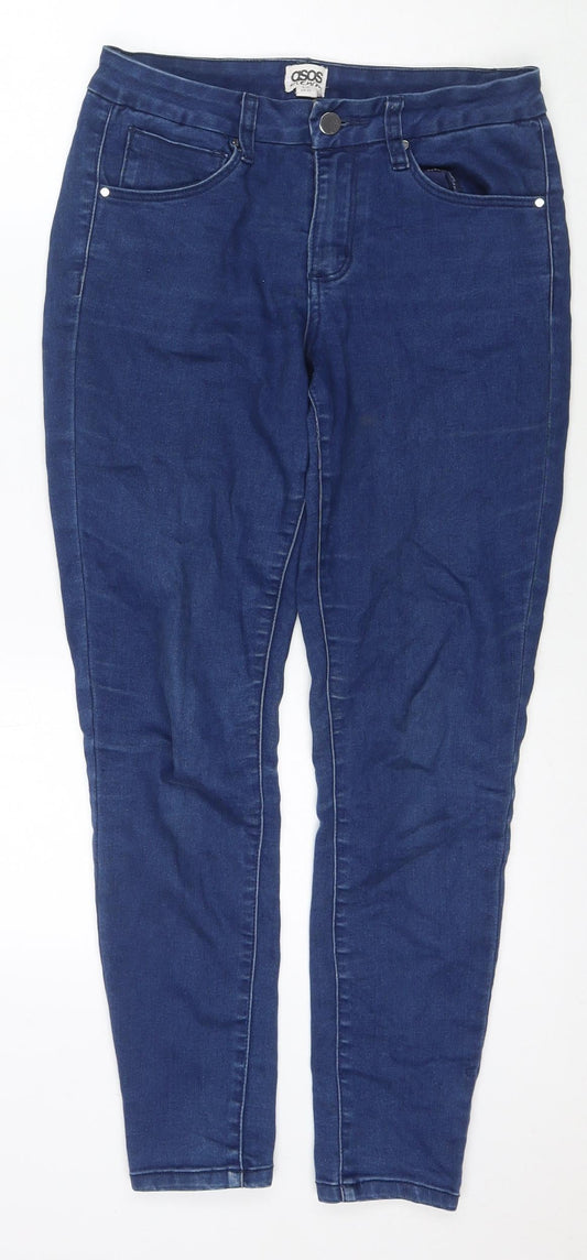 Additional front view of ASOS women’s blue cotton straight jeans, size UK 28, in, 30-inch leg regular zip