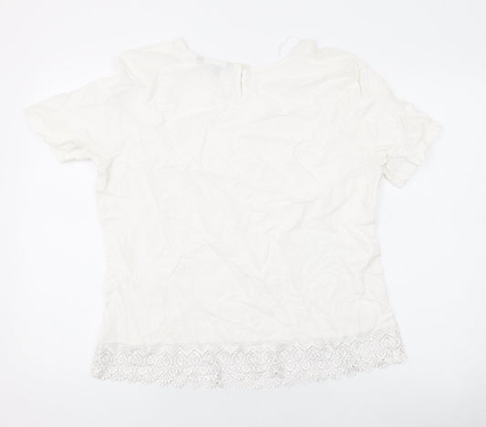 Bonmarché Womens White Polyester Basic T-Shirt Size 14 Roll Neck