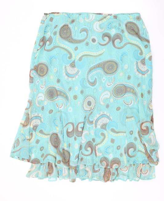 Ann Harvey Womens Blue Floral Polyester Swing Skirt Size 20 Zip