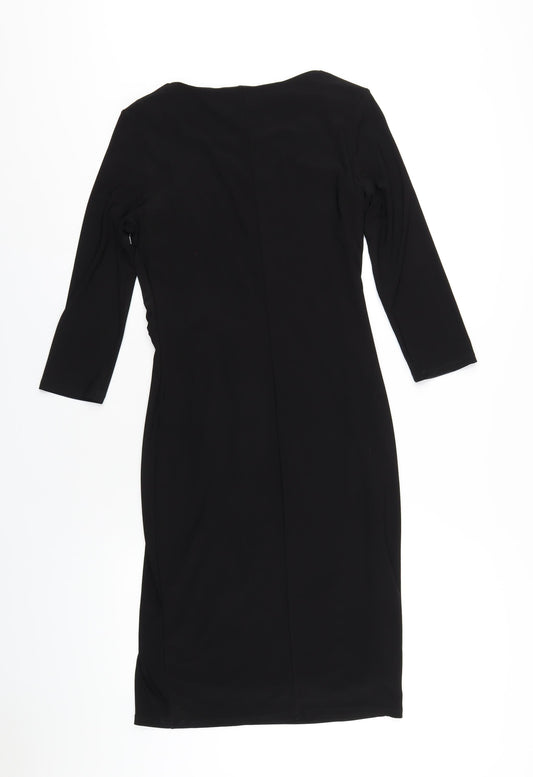 Betty Jackson Womens Black Polyester Bodycon Size 10 Boat Neck Pullover