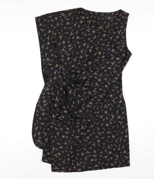 AX Paris Womens Black Geometric Nylon Pencil Dress Size 12 Round Neck Zip